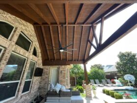 covered patio with ceiling fan built by Texas Decathlon Construction
